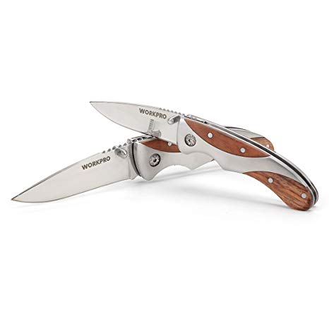 WORKPRO 2-Piece Folding Pocket Knife Gift Set with Wood Handle (3-inch Blade and 2-3/8-Inch Blade)
