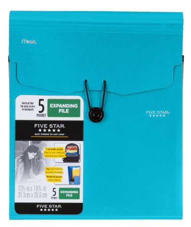 Five Star 5-Pocket Expanding Vertical File, 12.25 x 10.25 Inches, Teal (72502)