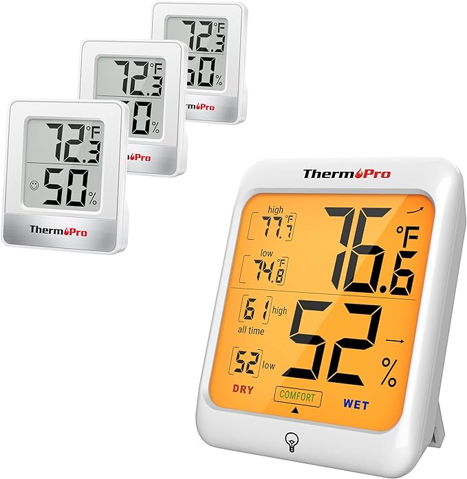 ThermoPro TP49 3 Pieces Digital Hygrometer Indoor Thermometer Humidity Meter Mini Hygrometer Thermometer ThermoPro TP53 Digital Hygrometer Indoor Thermometer for Home, Temperature Humidity Sensor