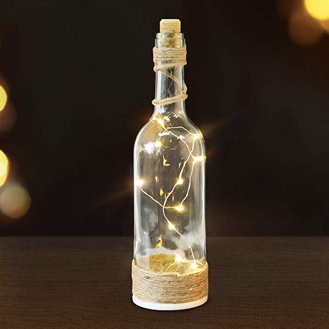 Bright Zeal 12" LED Wine Bottles with Lights Inside Them (Clear Glass Bottle, Jute Twine Wrapped) - Lighted Wine Bottle Decor LED Table Light - Wine Bottle String Lights Timer Home Decor Bottles