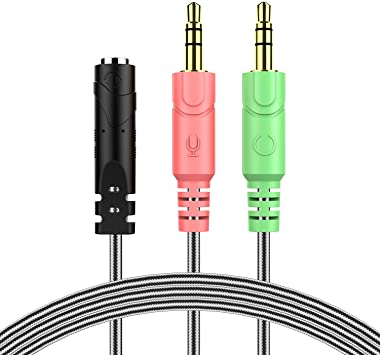Headphone Mic Splitter, MillSO 3.5mm Stereo Headset Audio Splitter Cable, Male to 2 Female Jack Adapter Compatible for PC Gaming Headset, PS4, Xbox One, Smartphones or Laptop - 1M/3.3ft