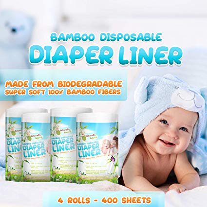 Naturally Natures Bamboo Disposable Diaper Liners (4PK) 400 Sheets Gentle and Soft, Chlorine and Dye-Free, Unscented, Biodegradable Inserts (Set of 4) 400 Liners