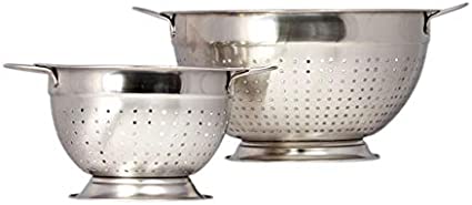 Stainless Steel Colander Set - Metal Colander Set – Colander Stainless Steel Set – Large & Small Colander with Handles - 5 Qt. and 2 Qt. Durable Stainless Steel Colander Set with Handles
