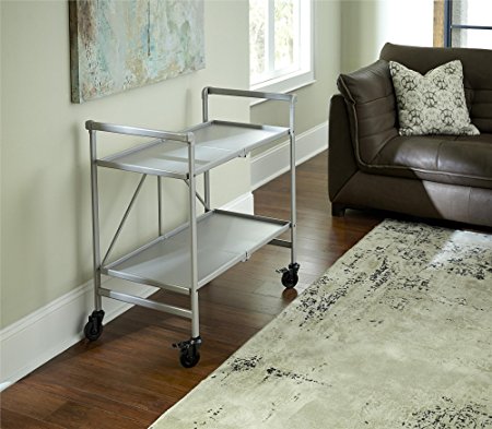 Indoor or Outdoor Folding, Metal, Rolling Serving Cart, Silver