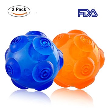 PerSuper 3.6-Inch Durable Rubber Dog Toy Indestructible Balls Interactive Squeak Training Playing Pet Balls - Blue and Orange for Small,Medium and Large Dogs