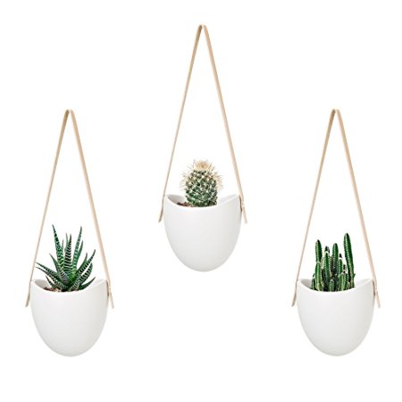 Mkono Ceramic Hanging Planter Succulent Air Plant Flower Pot Wall Decor, Set of 3