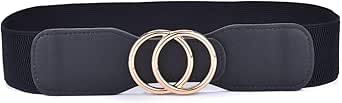 Beltox Women’s Elastic Stretch Wide Waist Belts w Double Rings Gold/Silver Buckle