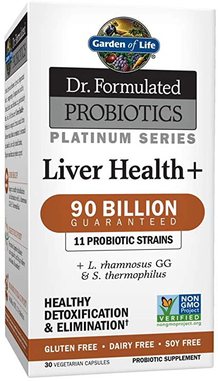 Garden of Life Dr. Formulated Probiotics Platinum Series Liver Health  90 Billion CFU Guaranteed, One a Day Probiotic for Healthy Detoxification & Elimination Support, Vegan, Gluten Free, 30 Capsules