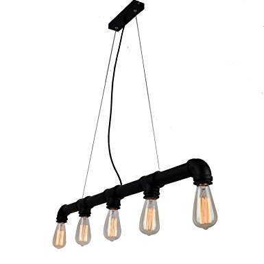 UNITARY BRAND Vintage Metal Water Pipe Pendant Light Max 200W With 5 Lights Black Finish