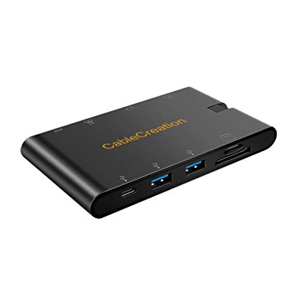 USB-C Multifunctional Hub, CableCreation USB 3.1 Type C to HDMI 4K   VGA   USB 3.0   Gigabit Ethernet   Card Reader   USB-C PD Charging Dock Adapter, Thunderbolt 3 Compatible, Black