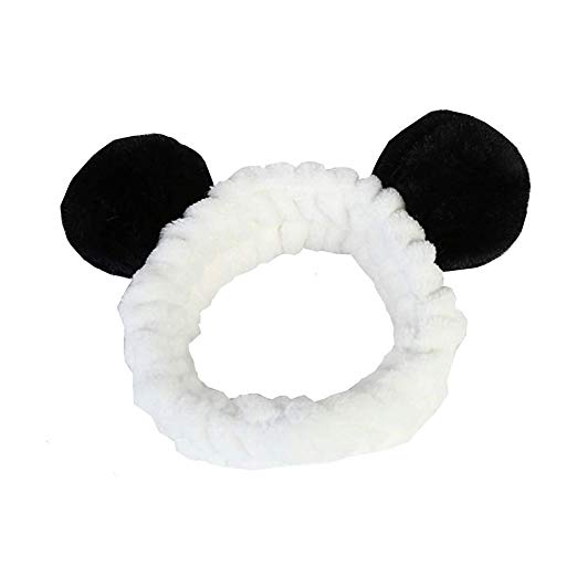 2 Pcs Women's Panda Headband Lovely Soft Elastic Makeup Hair Band Beauty Tool for Shower, Face Washing, Facial Mask, Spa, Party and More