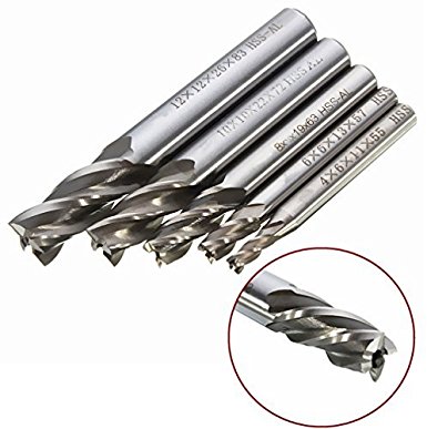 Yosoo 5Pcs HSS CNC Lathe Straight Shank 4 Flute End Mill Cutter Drill Bit Tool 4/6/8/10/12mm