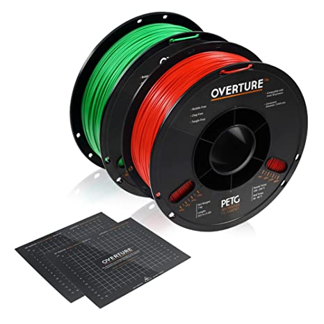 OVERTURE PETG Filament 1.75mm with 3D Build Surface 200 x 200 mm 3D Printer Consumables, 1kg Spool (2.2lbs), Dimensional Accuracy  /- 0.05 mm, Fit Most FDM Printer (Green   Red)