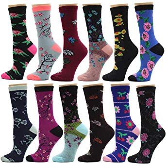 12 Pack Women's Colorful Patterned Cute Funny Casual Fashion Crew Socks by Frenchic