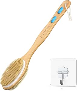 POPCHOSE Shower Brush with Soft and Stiff Bristles, Dual-Sided Long Handle Back Scrubber Bath Brush Body Exfoliator for Wet or Dry Brushing, Dry Brushing Body Brush for Men Women