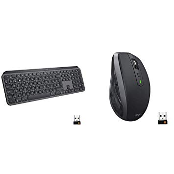 Logitech MX Keys Advanced Wireless Illuminated Keyboard - Graphite & MX Anywhere 2S Wireless Mouse (Bluetooth or USB), Graphite