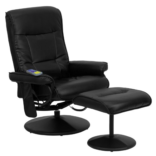Flash Furniture BT-7320-MASS-BK-GG Massaging Black Leather Recliner/Ottoman with Wrapped Base