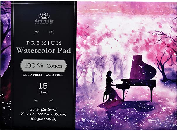 Art-n-Fly 100% Cotton Watercolour Paper Cylinder Mold 15 Sheets 140lb/300gsm Professional Grade