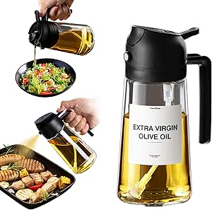 16oz Oil Dispenser Bottle for Kitchen - 2 in 1 Olive Oil Dispenser and Oil Sprayer - 470ml Olive Oil Bottle w/Stickers - Oil Sprayer for Cooking, Kitchen, Salad, Barbecue Black