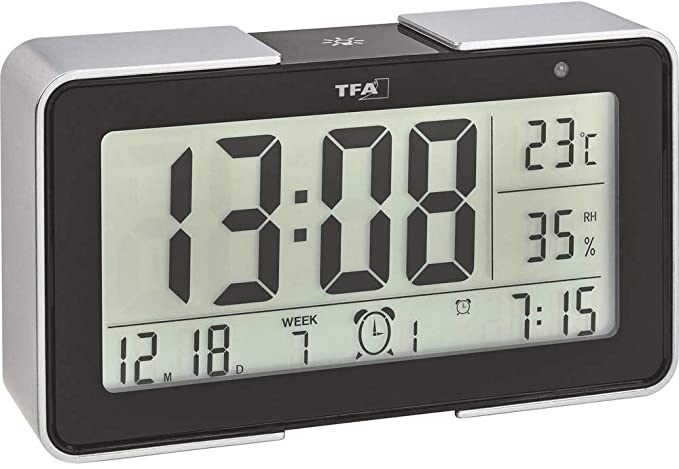 TFA 60.2540 Melody Radio Alarm Clock with Various Alarm Sounds (Black)
