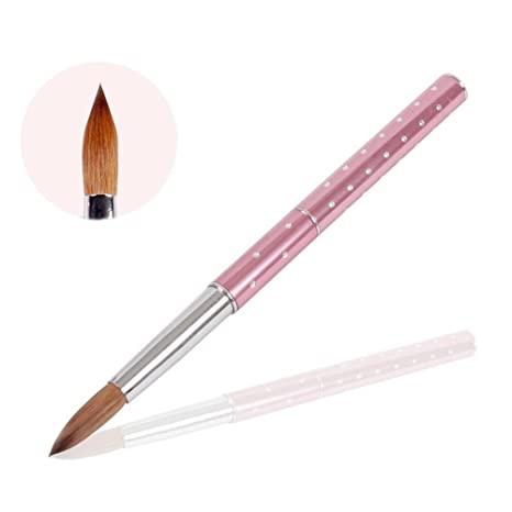 BQAN 1Pcs Nail Art Brush Metal Handle with Diamond Kolinsky Hair 14# (Pink)