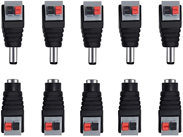 WHonor Upgraded 5 Male   5 Female DC Connector Plug, 12V 5.5 X 2.1mm Barrel DC Power Jack Adapter Connector for Led Strip CCTV Camera