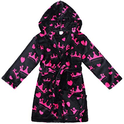 Verabella Boys Girls' Plush Super Soft Fleece Printed Hooded Bathrobes Robe