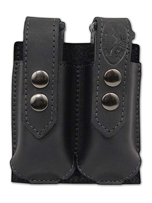 New Barsony Black Leather Double Magazine Pouch for Compact 9mm 40 45 Pistols