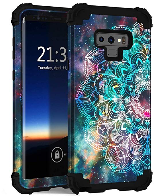 Galaxy Note 9 Case, Hocase Shockproof Heavy Duty Protection Hard Plastic Cover Silicone Rubber Dual Layer Protective Phone Case for Samsung Galaxy Note 9 (2018) SM-N960 - Mandala in Galaxy