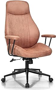 COSTWAY Executive Office Chair, Suede Fabric Ergonomic Height Adjustable Swivel Computer Desk Chair, 150° Reclining High Back Rolling Manager Task Chair for Home Office (Reddish Brown)