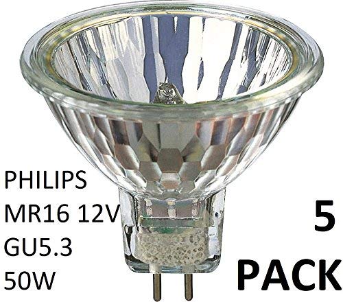 5Pack Philips Halogen 12V MR16 50W GU5.3 36D 4000Hrs Dimmable Halogen Dichroic 58845100