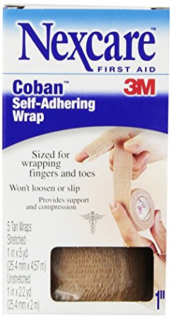 Nexcare Coban Self-Adherent Wrap, 1 Inch X 5 Yards, 5 Tan Wraps