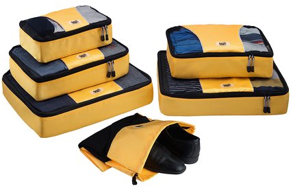 BEST VALUE  - 5 Piece Set Packing Cubes Travel Luggage Packing Organizers With Free Shoe Bag Included Premium Quality Satisfaction Guaranteed