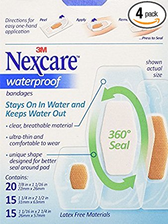 Nexcare Active Extra Cushion Bandage, Assorted Sizes, 30 ct Packages (Pack of 4)