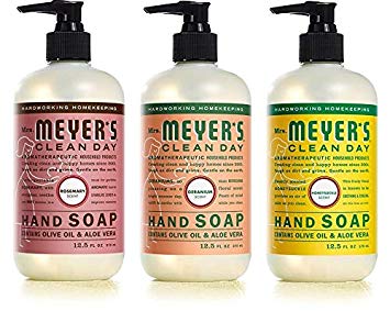 Mrs. Meyer's Clean Day Liquid Hand Soap 3 Scent Variety Pack Rosemary, Geranium, Honeysuckle, 12.5 OZ Each, 3 Count