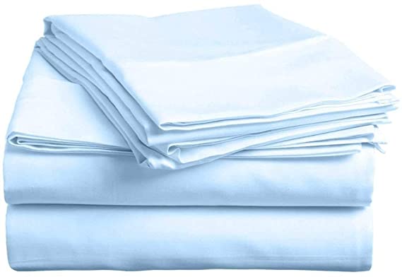 Twin-Xl sheets Extra Deep Pockets 15 Inch 500 Thread Count 4 Piece Sheet Set 100% Cotton Sheet Set Light Blue Solid Sheet,long staple cotton Bedsheet And Pillow Cover,Sateen Finish,Soft,Breathable