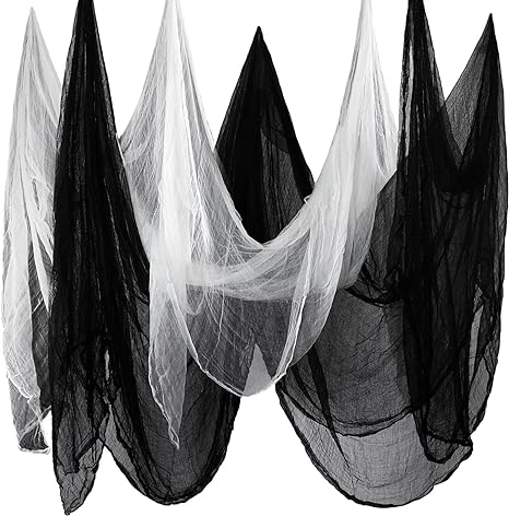 Boao Halloween Decorations Halloween Creepy Cloth, Cotton Muslin Spooky Cheesecloth for Halloween Party Indoor Outdoor Spook Houses Doorways (Black, White,85 x 394 Inch)