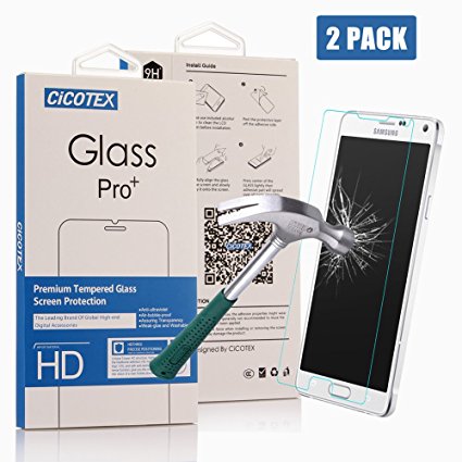 (2 Pack) Galaxy Note 4 Screen Protector ,CiCOTEX Ultra-Clear High Definition (HD) Tempered Glass Screen Protectors for Samsung Galaxy Note 4