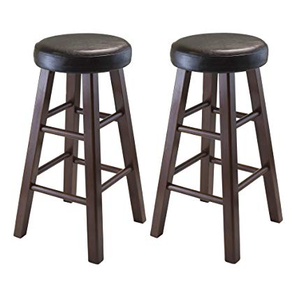 Winsome Wood Marta Assembled Round Counter Stool with PU Leather Cushion Seat, Square Legs, 25.4-Inch, Set of 2