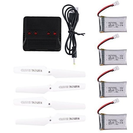 Goldenwide 37V 600mAh Lipo Battery4PCS with 4 In 1 Battery Charger for Syma X5 X5C Parts FREE BONUS 4  Propellers Spare Part