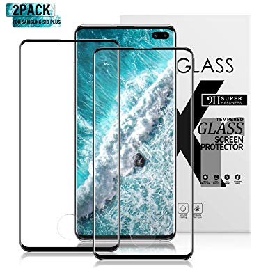 Gozhu [2-Pack] for Galaxy S10 Plus Screen Protector Tempered Glass,[Anti-Fingerprint][No-Bubble][Scratch-Resistant] Glass Screen Protector for Samsung Galaxy S10 Plus Black