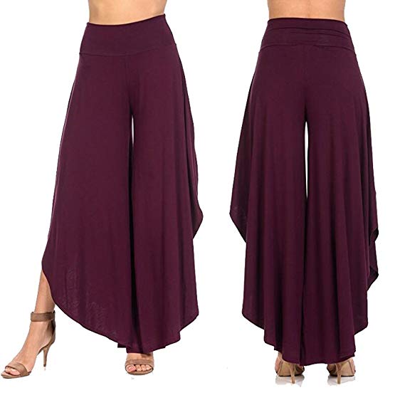 CROSS1946 Women's Layered Wide Leg Flowy Cropped Palazzo Flare Pants High Waist Trousers Long Skirt Loose Fit