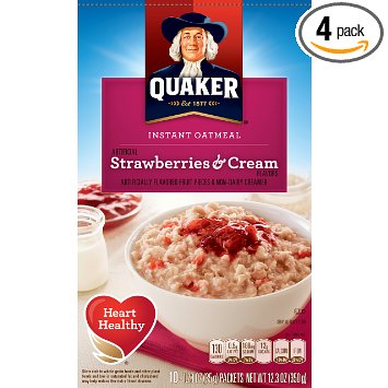 Quaker Instant Oatmeal, Strawberry & Cream, Breakfast Cereal, 10 Packets Per Box (Pack of 4)