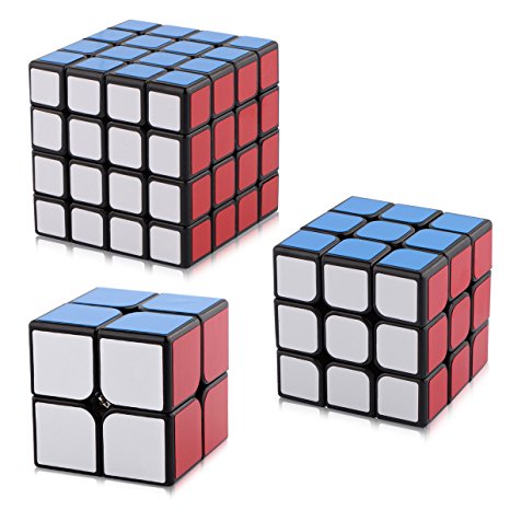 D-FantiX Yj Speed Cube Bundle Set of Guanpo 2x2 Guanlong 3x3 Guansu 4x4 Magic Cube Puzzles Black