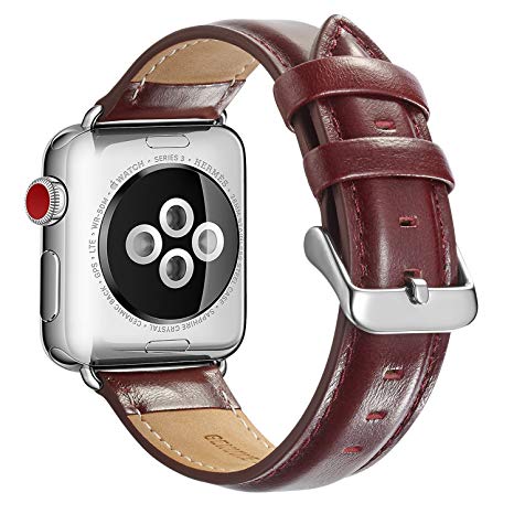 Compatable Apple Watch Band 40mm 38mm, MAPUCE Classic Style Genuine Leather Iwatch Bands Stainless Metal Buckle Replacement Strap Compatible Apple Watch Series 4 Series 3 Series 2 Series 1 Edition Red
