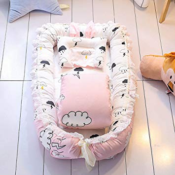 Ukeler Reversible Baby Nest/Bassinet/Lounger for Bed with Baby Quilt- 100% Cotton Portable Crib for Bedroom/Travel - Breathable & Hypoallergenic Co-Sleeping Baby Bed, Suitable for 0-24 Month