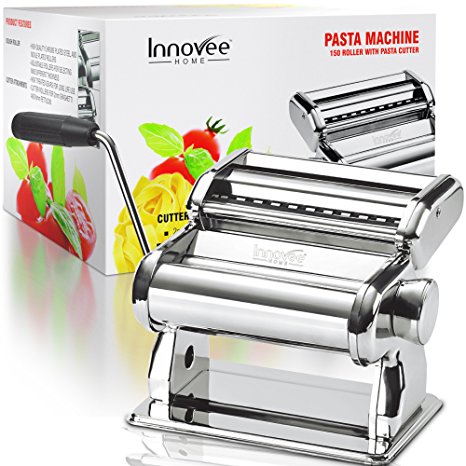 Innovee Pasta Maker - Highest Quality Pasta Machine - 150 Roller With Pasta Cutter - 9 Adjustable Thickness Settings - Make Perfect Spaghetti or Fettuccini - Heat-Treated Gears for Long Life