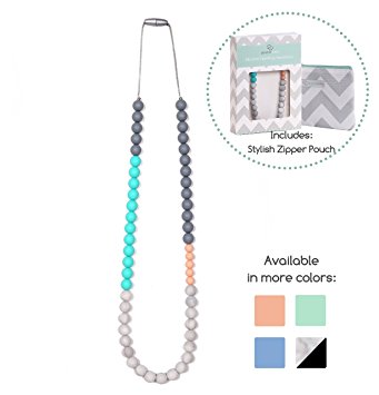 Goobie Baby Sophie Silicone Teething Necklace for Mom to Wear, Safe BPA Free Beads to Chew - Turquoise/Grey/Marble/Peach
