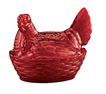 Miles Kimball Red Depression Style Glass Hen Candy Dish