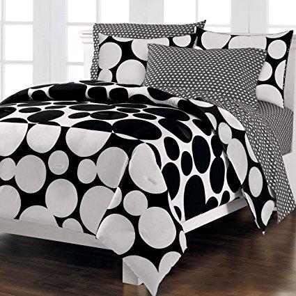Loft Style Spot The Dot Modern Bedding Comforter Set, Black, Queen